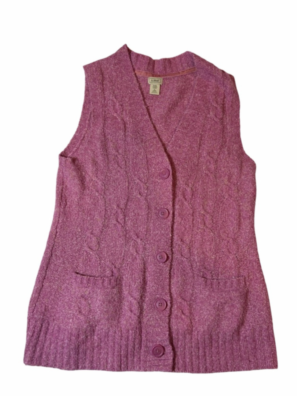 LL Bean Cable Knit Sweater Vest Pink Wool Blend Grandpa Preppy Academia Layering